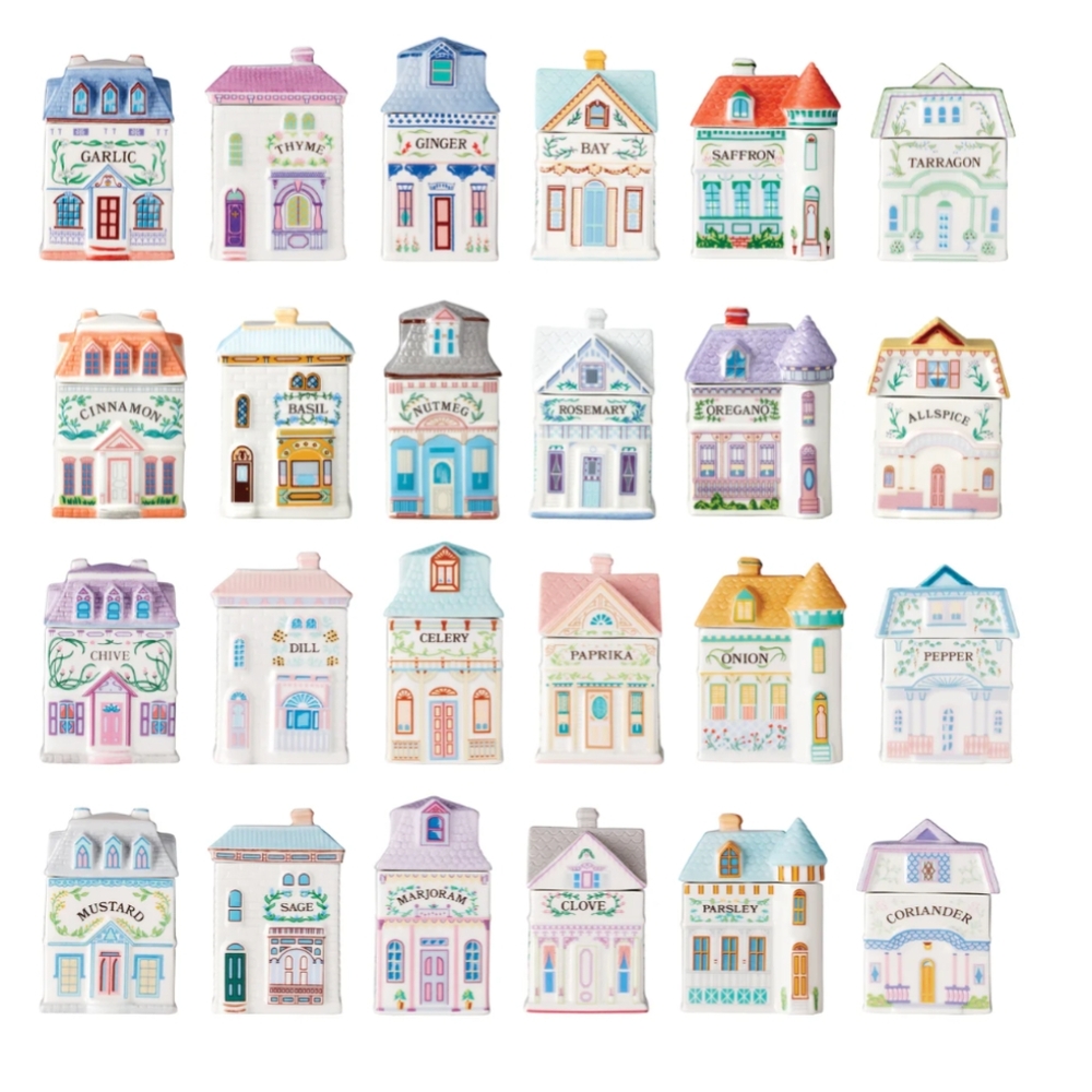 Brand New Lenox Village Spice Jars Set of 24 Ceramic Houses